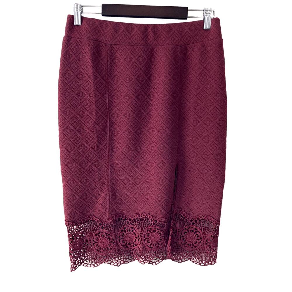 Free People Storyteller Pencil Skirt - Quilted, Lace - Maroon - Medium
